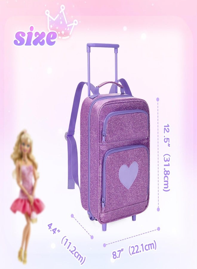LoDrid Travel Backpack Compatible with Barbie Dolls 12-inch, Doll Carrying Case with Wheels, Suitcase Storage Organizer with Multiple Pockets for Doll Clothes and Accessories, Purple, Bag Only - Image 5